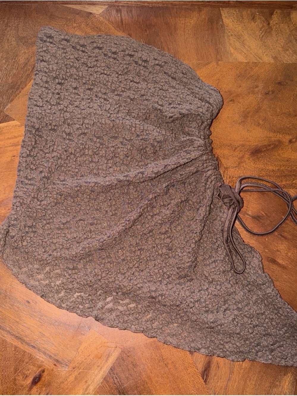 Brown Textured Lace Halter Scrunch Tie